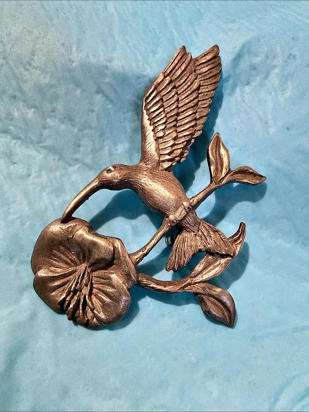 Vintage Spoon Hummingbird and Flower Pewter Brooch Spoontiques 3” signed